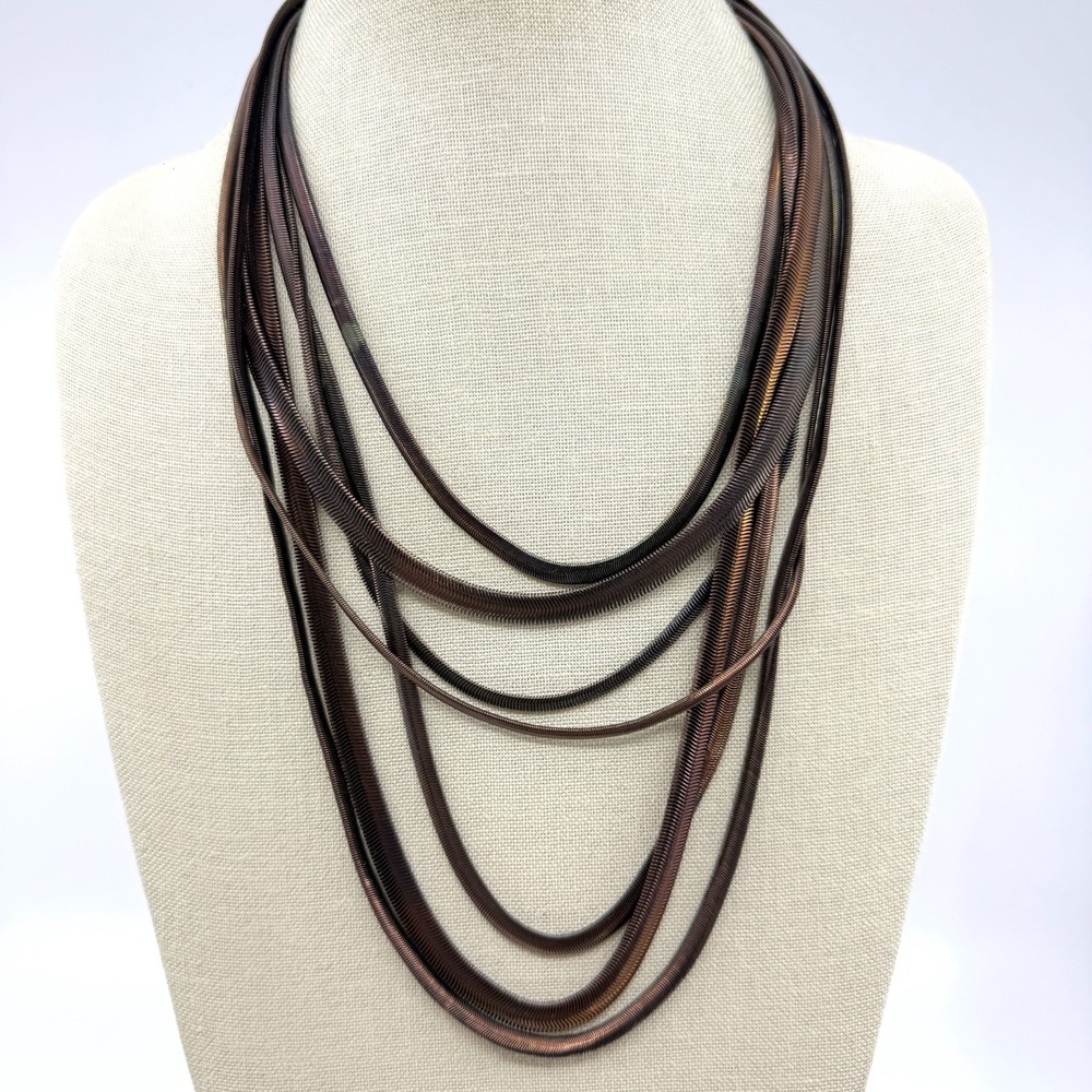 Multi-Strand Bronze Tone Snake Chain Necklace Statement Layering Boho Accessory